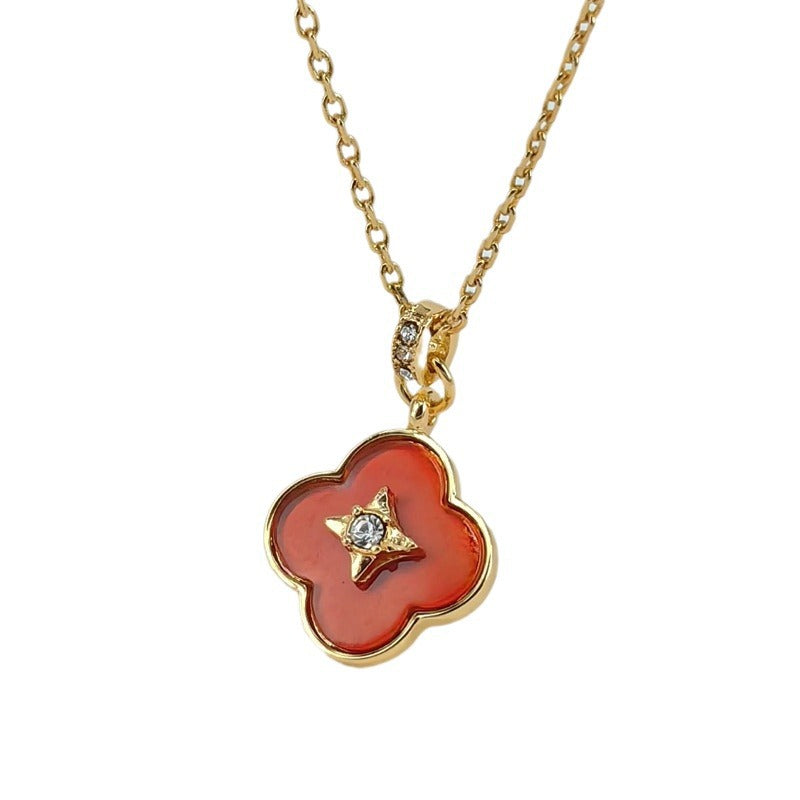Clover Natural Stone Pendant Necklace