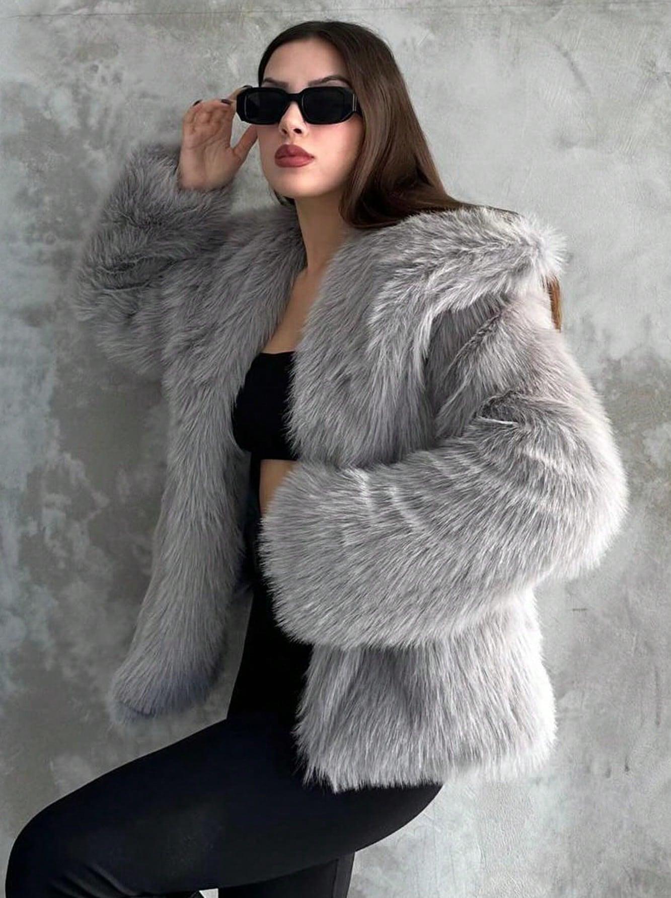 Women's Elegant Solid Color Coat Faux Fur Coat