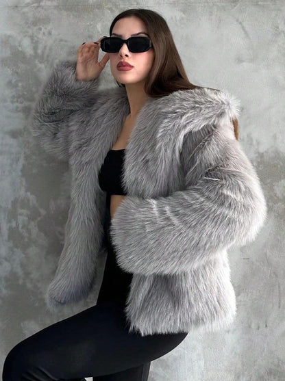 Women's Elegant Solid Color Coat Faux Fur Coat