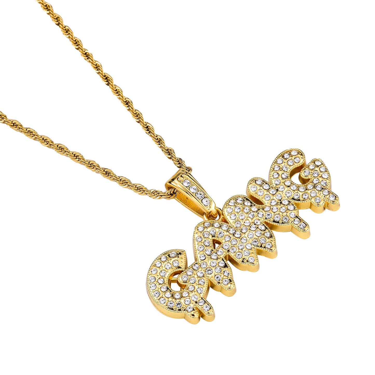 Hip-Hop Letter Rhinestones Alloy Twisted Rope Chain Pendant Necklaces