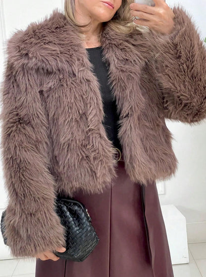 Women's Elegant Solid Color Coat Faux Fur Coat