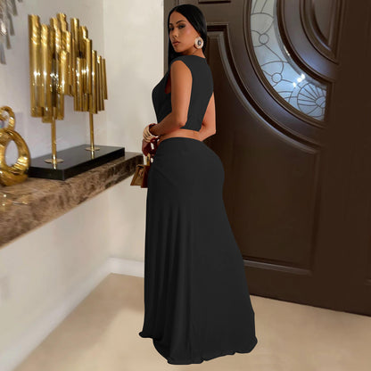 Women's Sheath Dress Elegant Deep V Thigh Slit Sleeveless Solid Color Maxi Long Dress Banquet