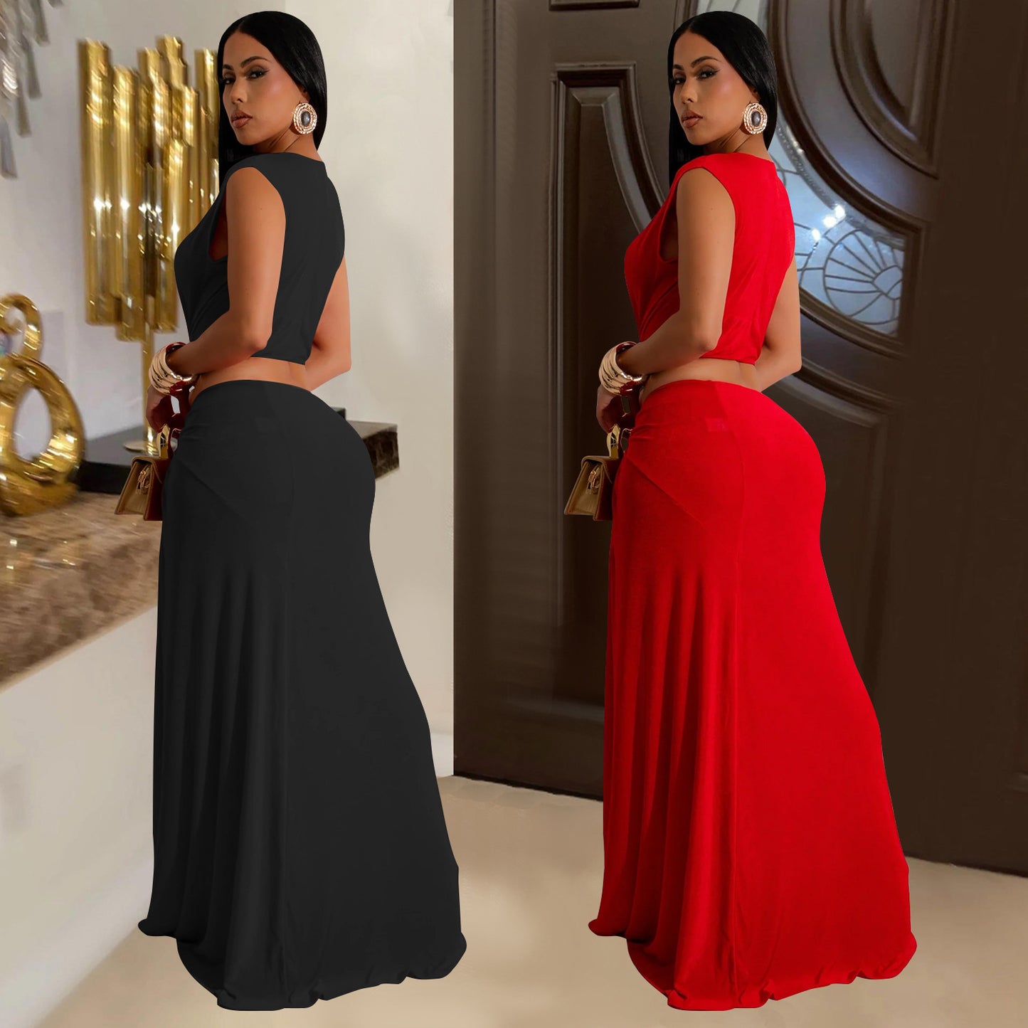 Women's Sheath Dress Elegant Deep V Thigh Slit Sleeveless Solid Color Maxi Long Dress Banquet