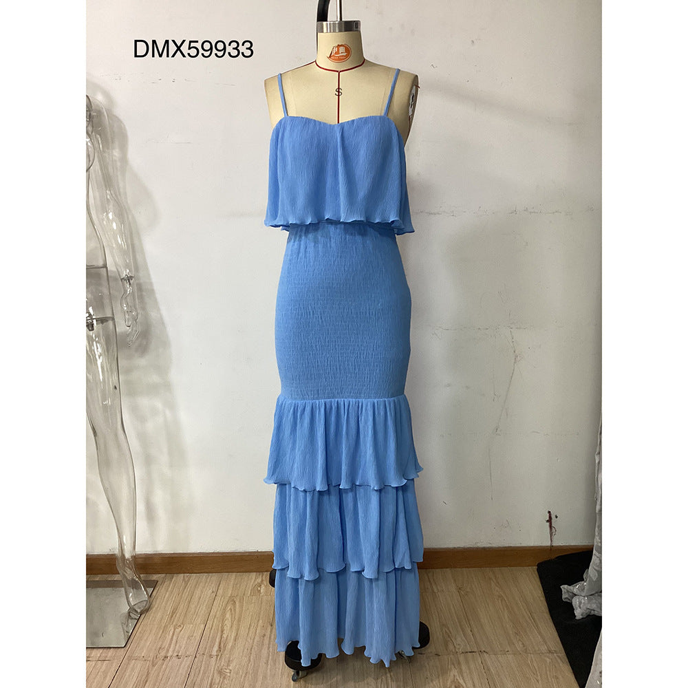 Women's Sheath Dress Elegant Strap Sleeveless Solid Color Maxi Long Dress Holiday