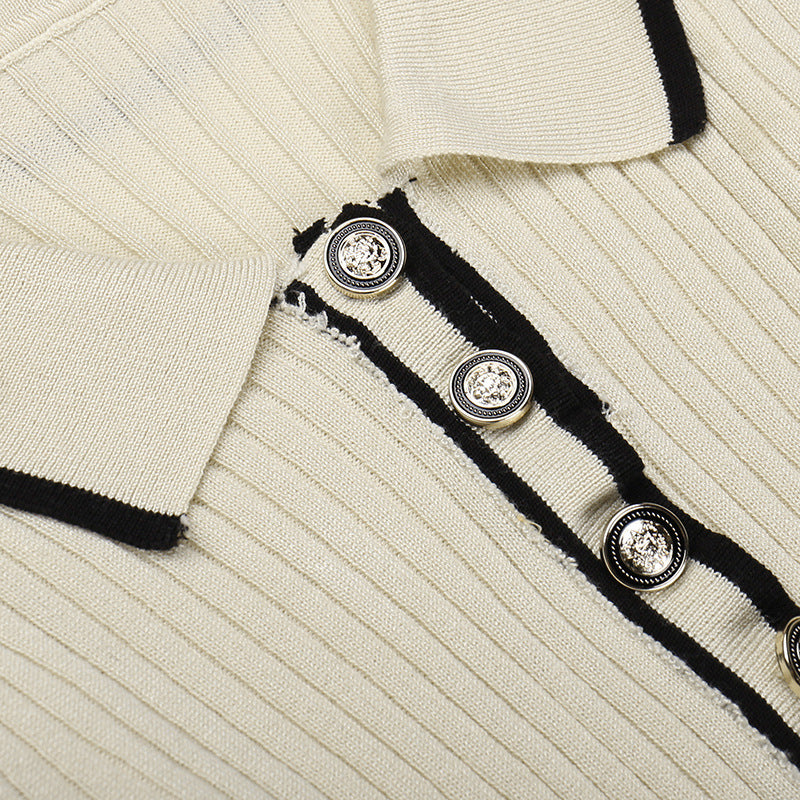 Women's Sheath Dress Elegant Turndown Short Sleeve Stripe Midi Dress Daily