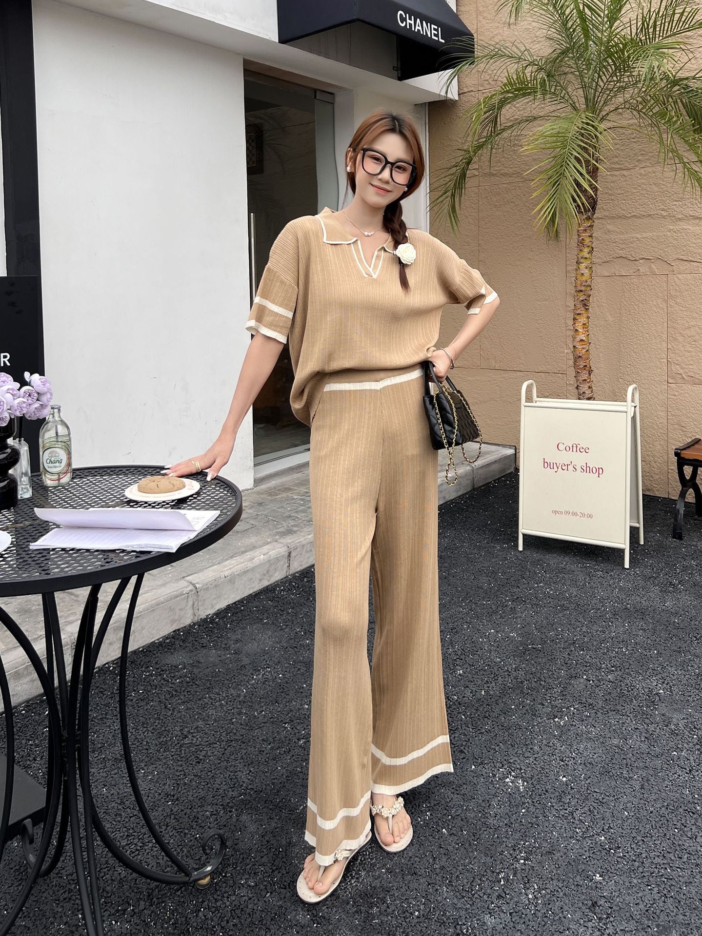 Daily Women's Casual Elegant Stripe Viscose fiber Pants Sets Pants Sets