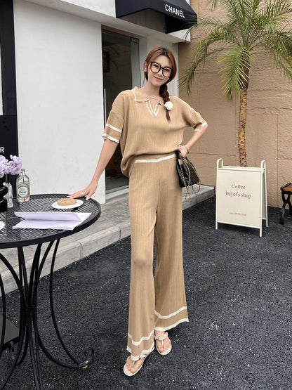 Daily Women's Casual Elegant Stripe Viscose fiber Pants Sets Pants Sets