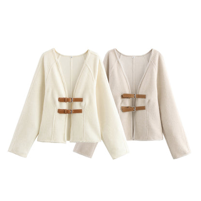 Women's Elegant Solid Color Woolen Coat