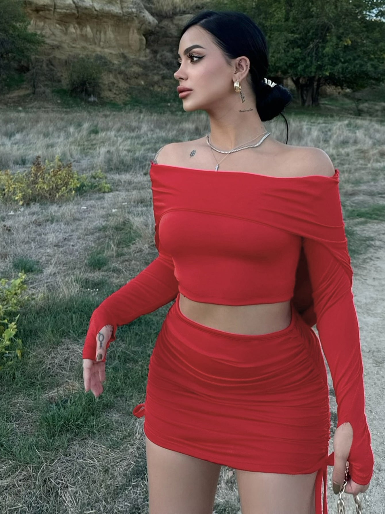 Daily Women's Casual Streetwear Solid Color Spandex Polyester Skirt Sets Skirt Sets