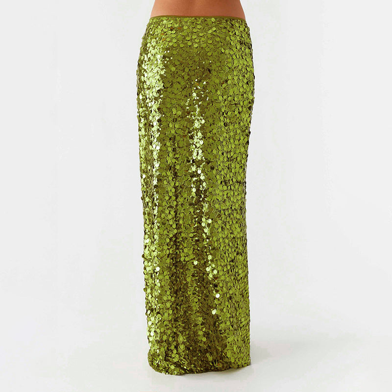 Summer Simple Style Glittery Polyester Maxi Long Dress Skirts