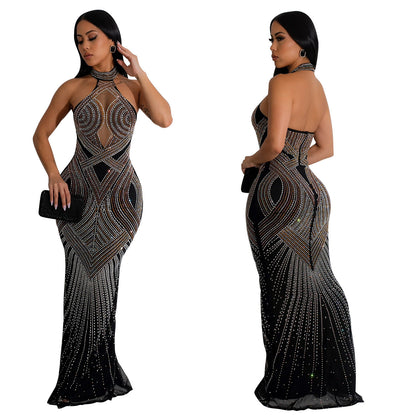 Women's Sheath Dress Elegant Halter Neck Sleeveless Solid Color Maxi Long Dress Cocktail Party