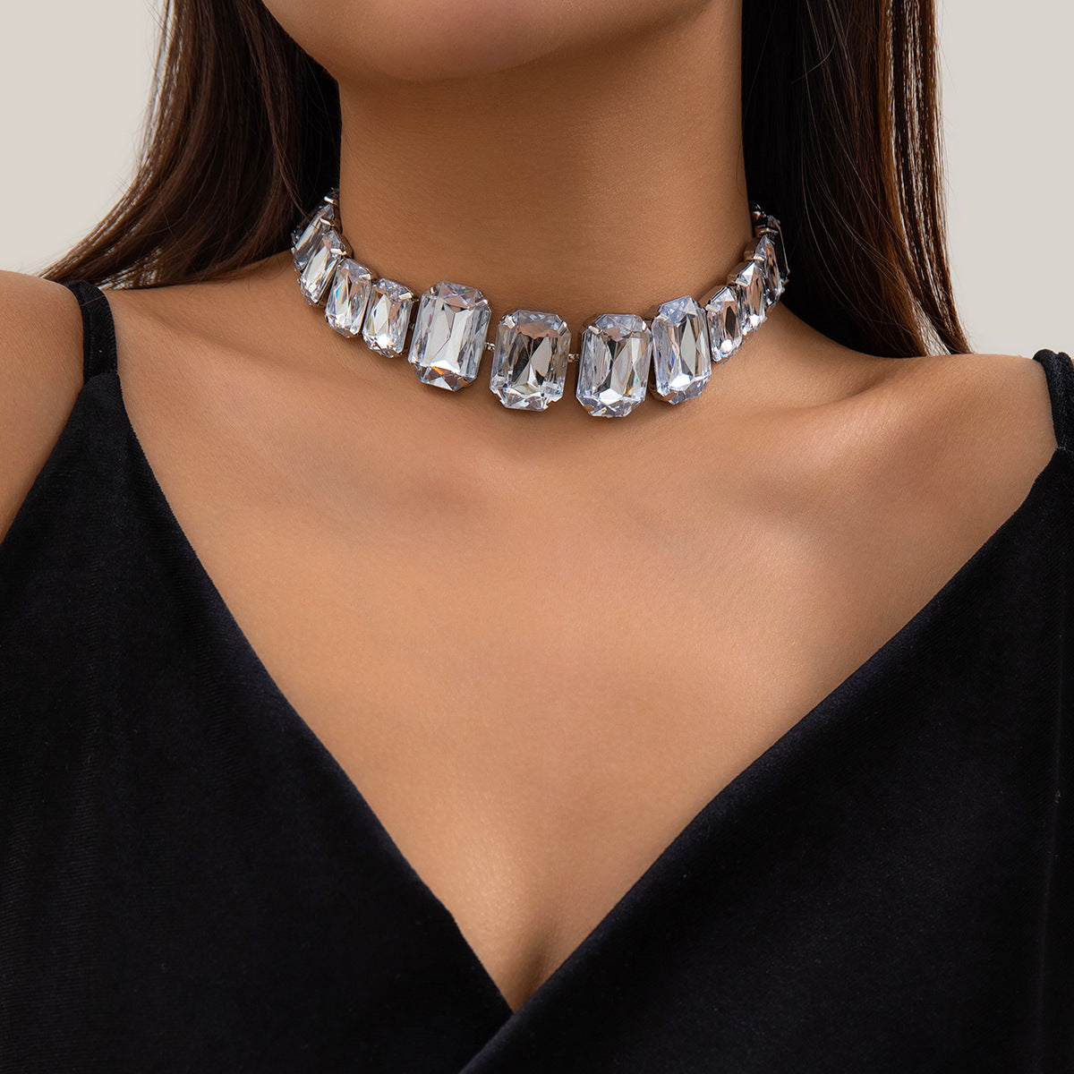 Glam Exaggerated Geometric Water Droplets Rhinestones Rhinestone Iron Tennis Chain Choker