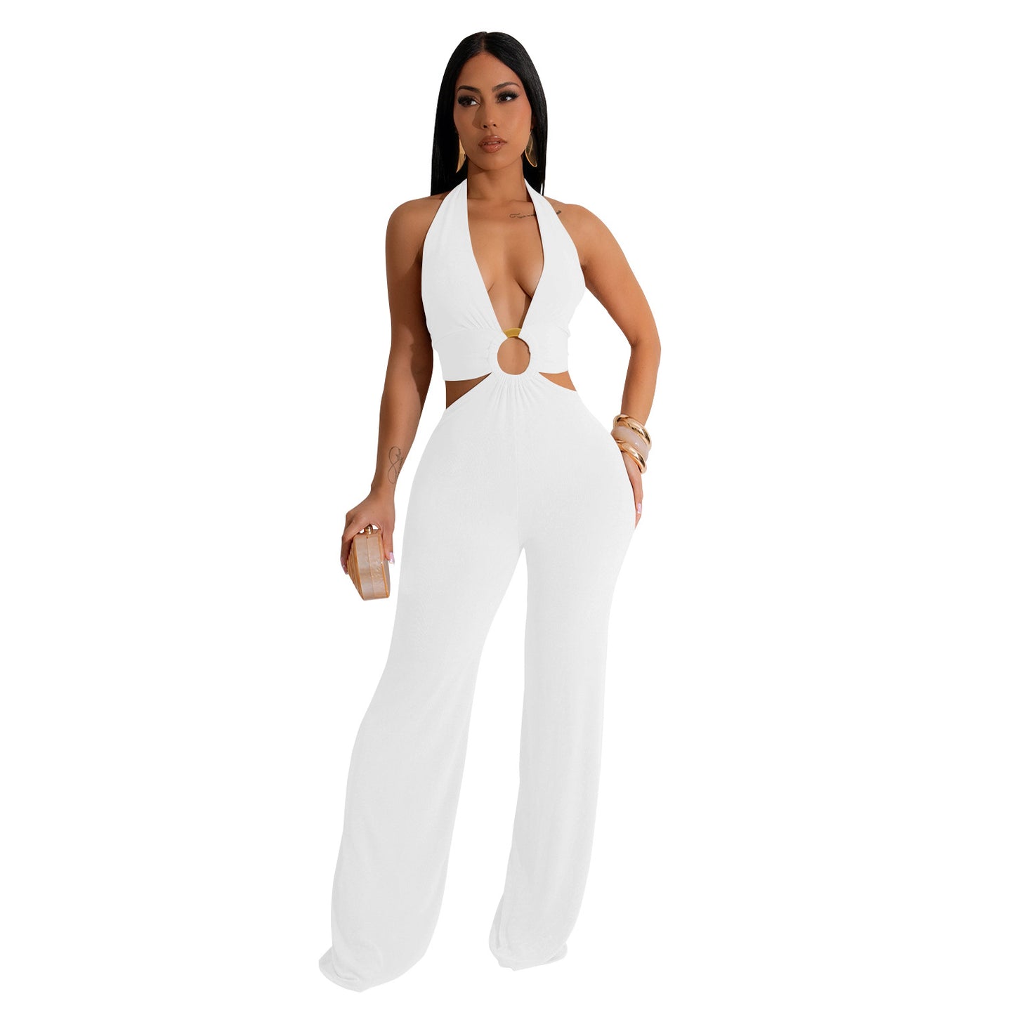 Women's Holiday Banquet Sexy Solid Color Full Length Jumpsuits