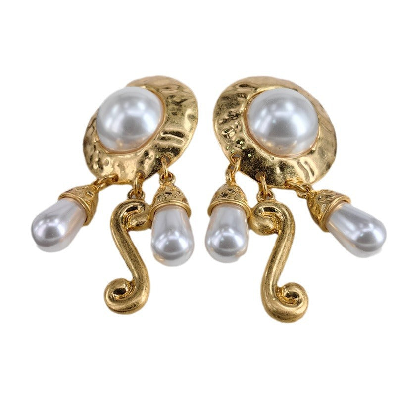 Statement Vintage Pearl Stud Earrings with S925 Posts