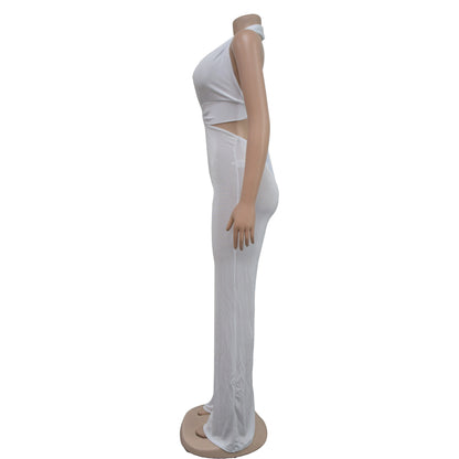Women's Holiday Banquet Sexy Solid Color Full Length Jumpsuits