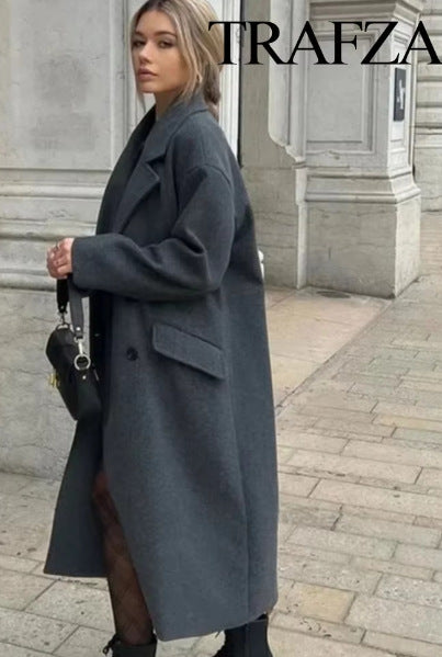 Women's Elegant Solid Color Double Breasted Coat