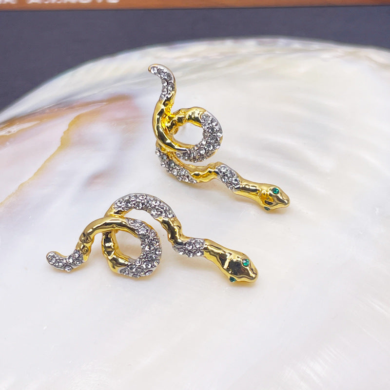 Serpent Crystal Stud Earrings with S925 Posts