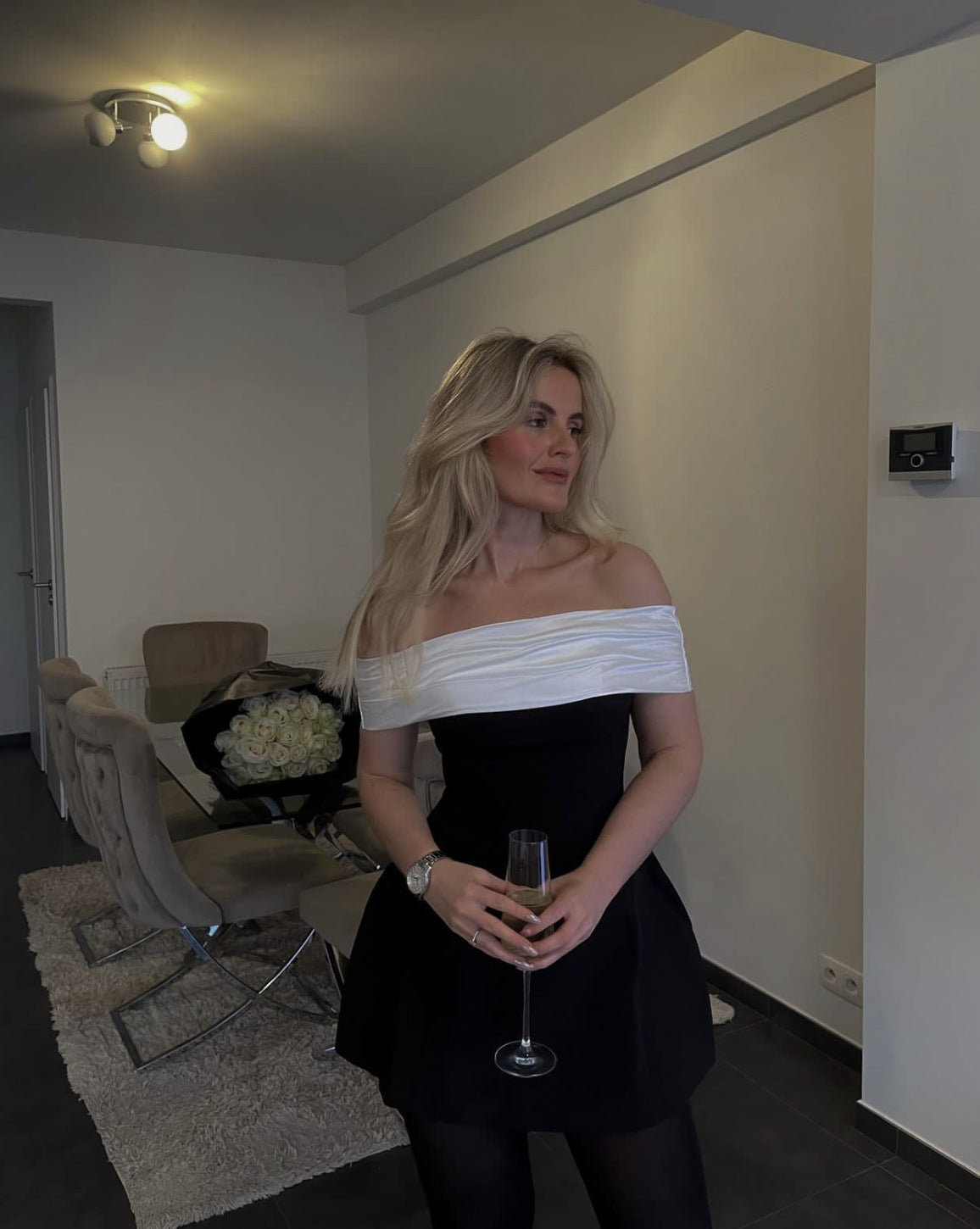 Women's Sheath Dress Streetwear Strapless Contrast Binding Sleeveless Contrast Collar Above Knee Holiday Daily