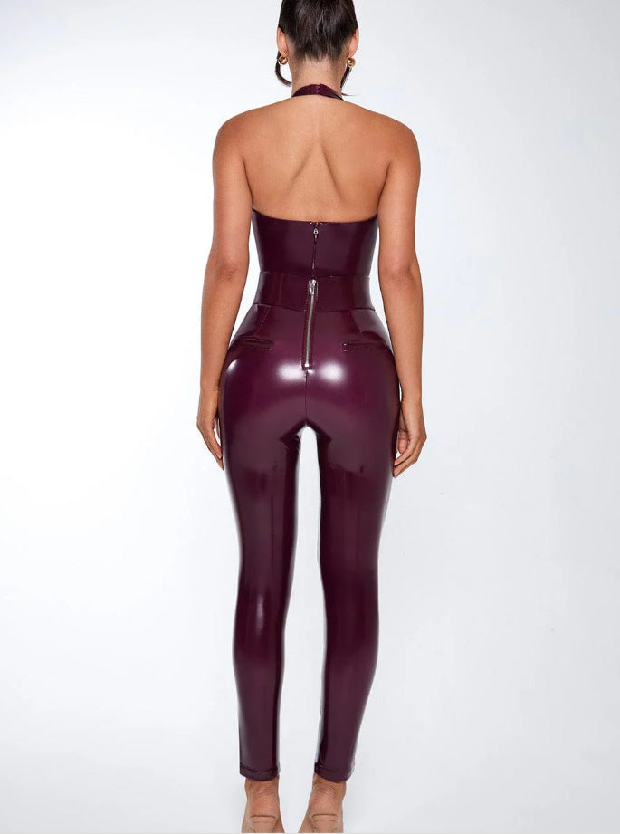 Women's Holiday Sexy Solid Color Ankle-Length Jumpsuits