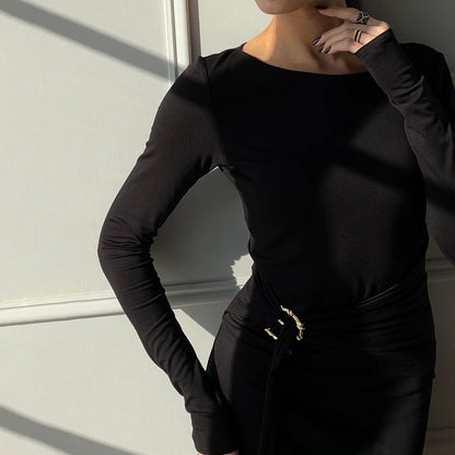 Women's Sheath Dress Elegant Round Neck Thigh Slit Long Sleeve Solid Color Maxi Long Dress Banquet Daily