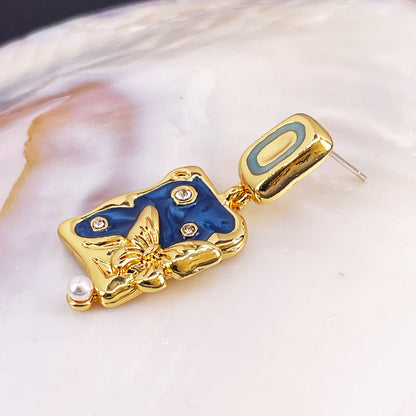 Asymmetric Enamel Butterfly Stud Earrings with S925 Posts