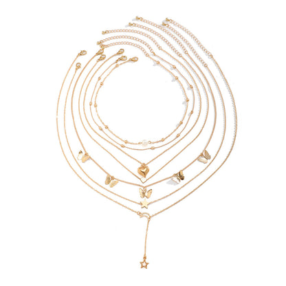 Jewelry Retro Star Heart Shape Arylic Alloy Copper Plating Pendant Necklace