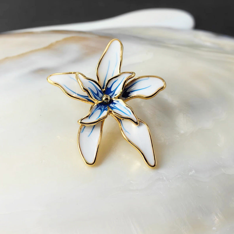 Vintage Enamel Flower Drop Earrings with S925 Posts