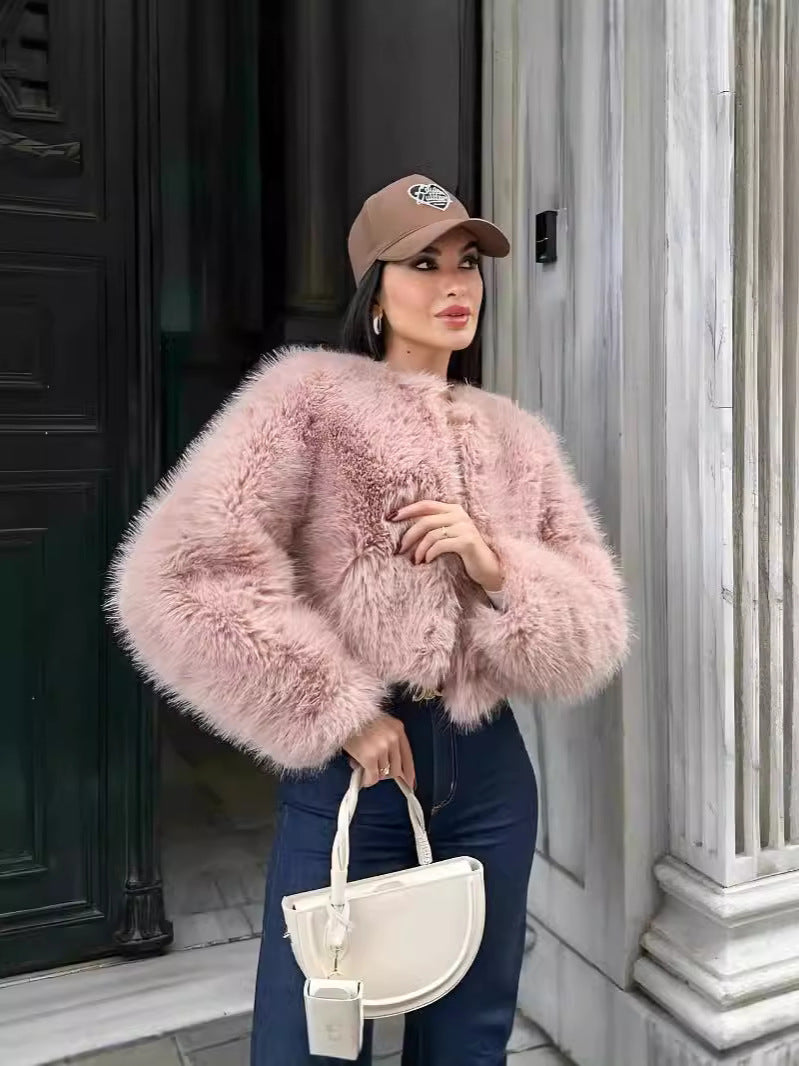 Women's Elegant Solid Color Coat Faux Fur Coat