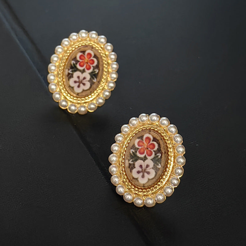 French Vintage Floral Stud Earrings with S925 Posts