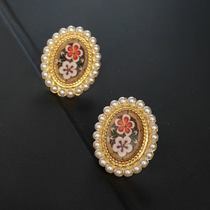 French Vintage Floral Stud Earrings with S925 Posts