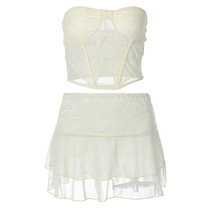Swimming Pool Beach Women's Vacation Sexy Solid Color Spandex Polyester Lace Skirt Sets Skirt Sets