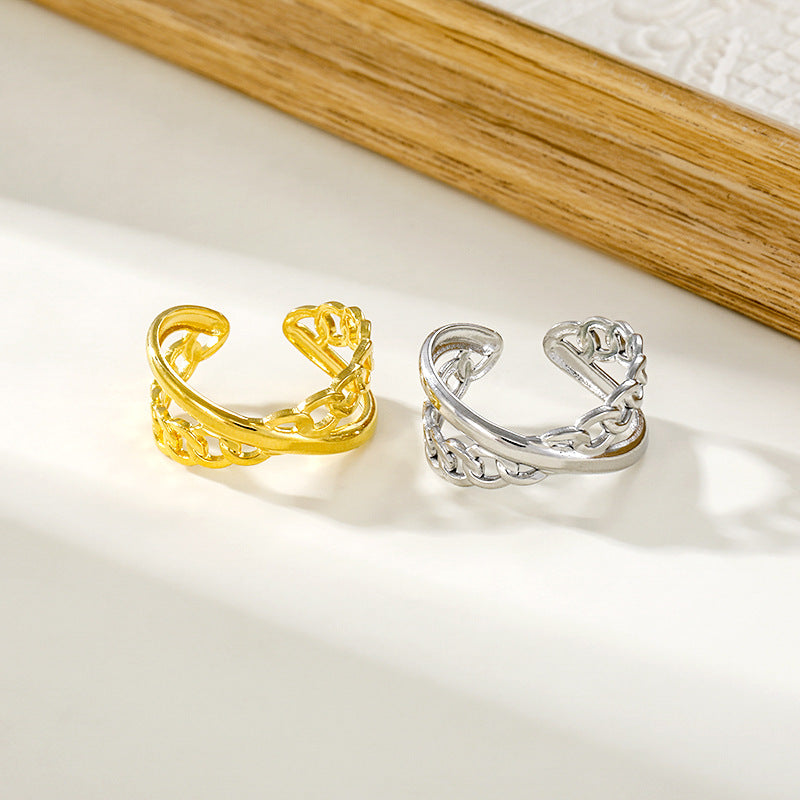 Jewelry Elegant Leaves Flower Titanium Steel Open Rings