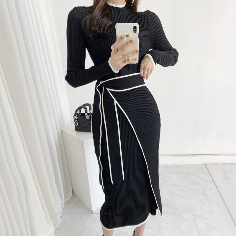 Women's Sheath Dress Vacation Simple Style Round Neck Long Sleeve Contrast Collar Maxi Long Dress Holiday