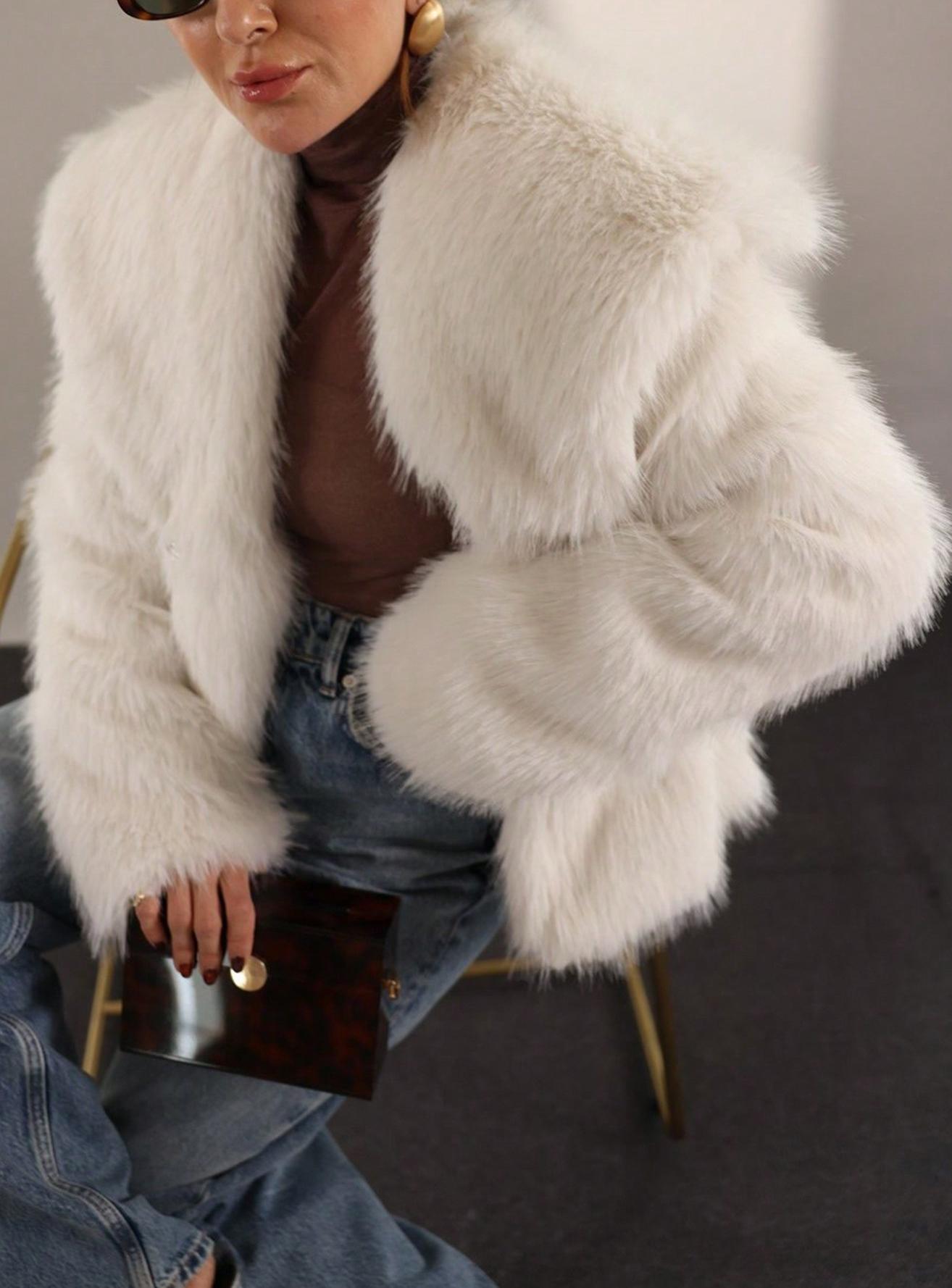 Women's Elegant Solid Color Coat Faux Fur Coat