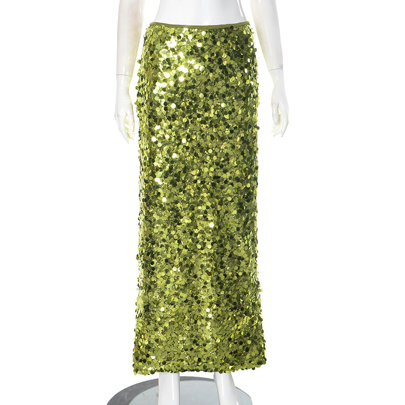 Summer Simple Style Glittery Polyester Maxi Long Dress Skirts