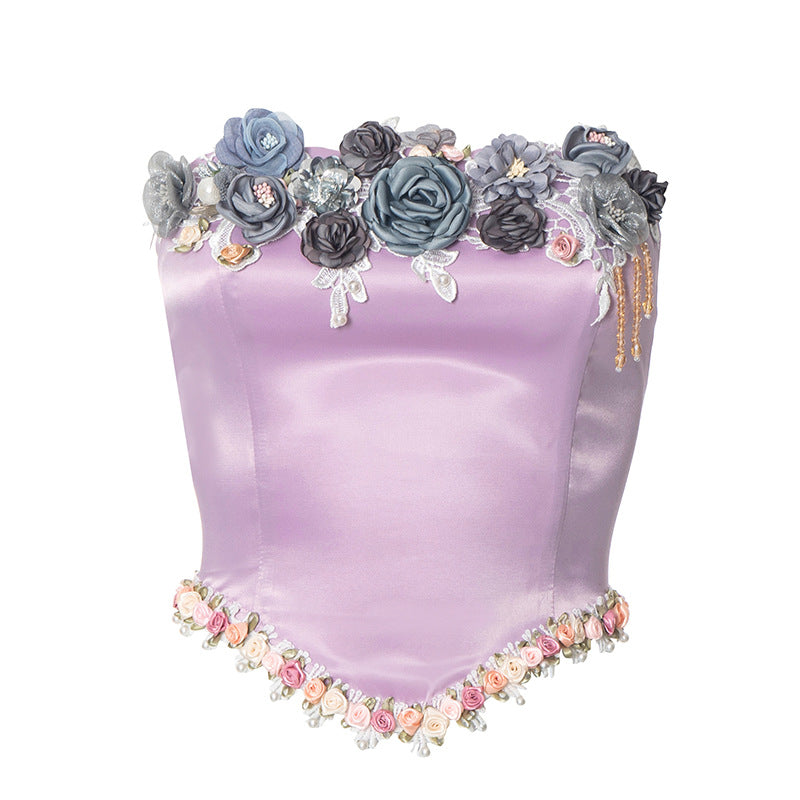 Women's Wrap Crop Top Sleeveless Tank Tops Streetwear Flower