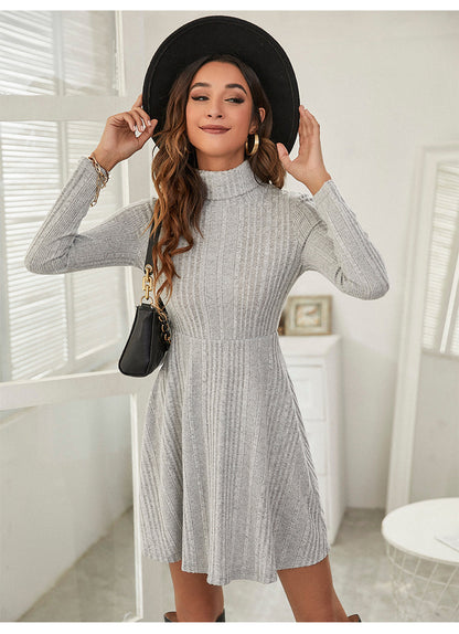 Women's Sheath Dress Elegant High Neck Long Sleeve Stripe Knee-Length Daily