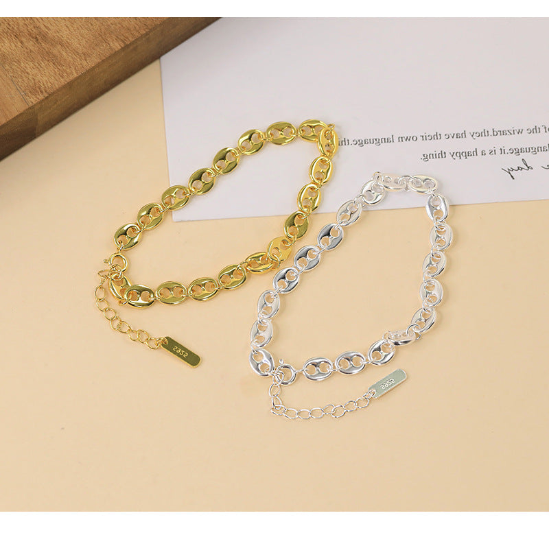 925 Sterling Silver Pig Nose Chain Bracelets Classic Style