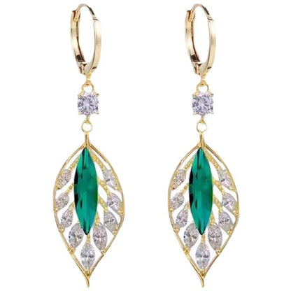 Sparkling zircon green leaf earrings