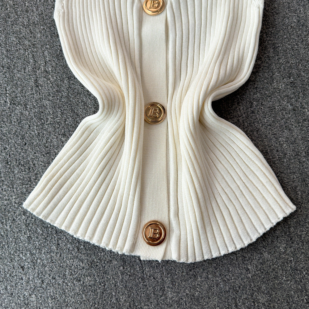 Women's Sweater Sleeveless Sweaters & Cardigans Knitted Elegant Stripe