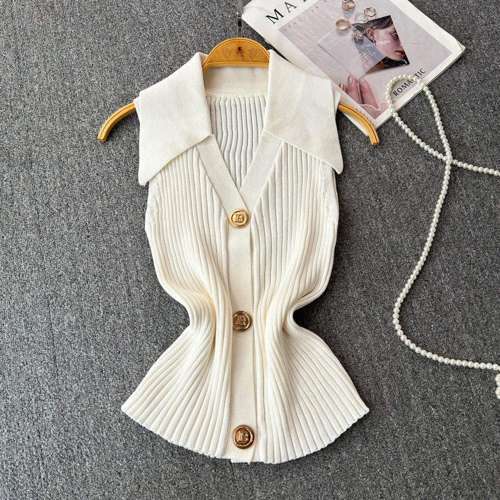 Women's Sweater Sleeveless Sweaters & Cardigans Knitted Elegant Stripe