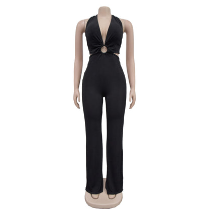 Women's Holiday Banquet Sexy Solid Color Full Length Jumpsuits