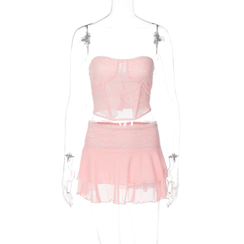 Swimming Pool Beach Women's Vacation Sexy Solid Color Spandex Polyester Lace Skirt Sets Skirt Sets