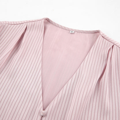 Women's Blouse Long Sleeve Blouses Hollow Out Elegant Stripe
