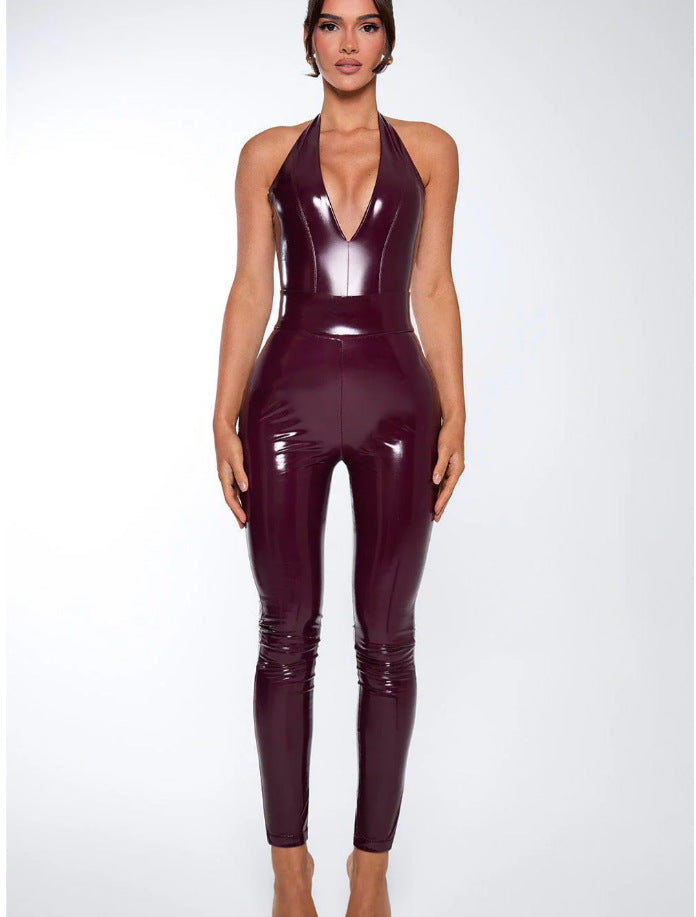 Women's Holiday Sexy Solid Color Ankle-Length Jumpsuits