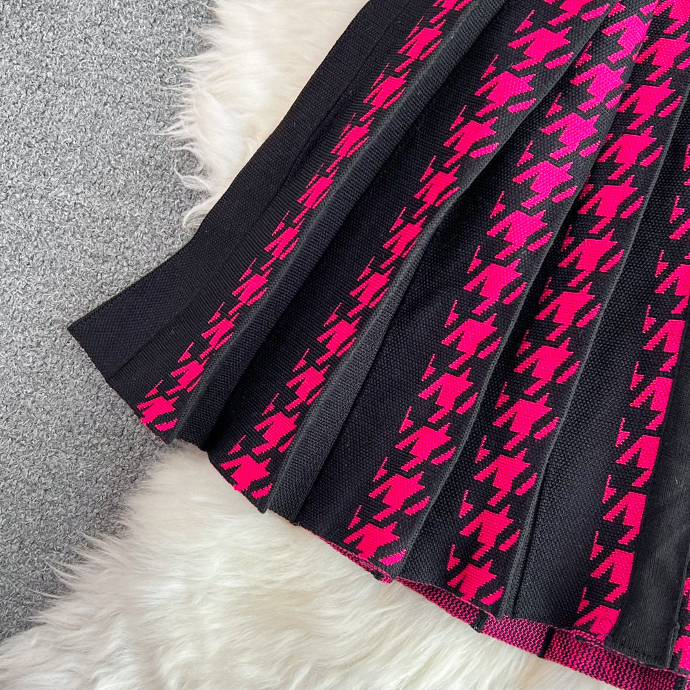 Women's Sheath Dress Elegant Round Neck Button Sleeveless Houndstooth Above Knee Daily