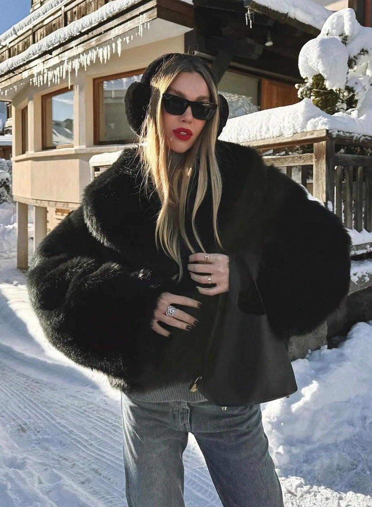 Women's Elegant Solid Color Coat Faux Fur Coat