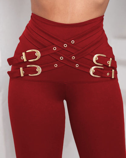 Women's Daily Casual Hip-Hop Circle Full Length Belt Skinny Pants