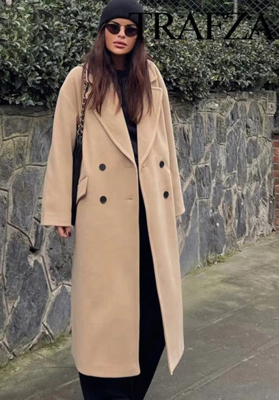 Women's Elegant Solid Color Double Breasted Coat