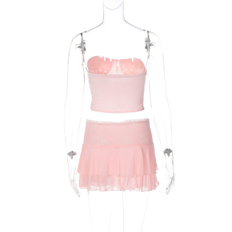 Swimming Pool Beach Women's Vacation Sexy Solid Color Spandex Polyester Lace Skirt Sets Skirt Sets